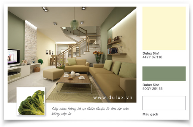 Trang trí nội thất phòng bếp ấm cúng màu vàng xanh