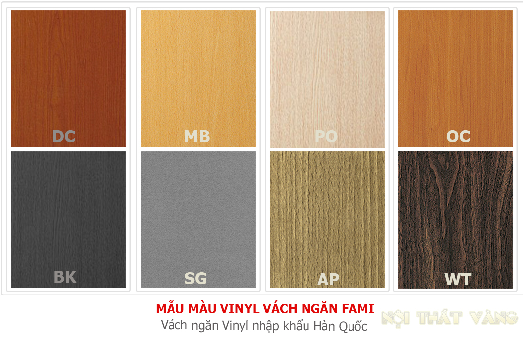 Mẫu màu Vinyl vách ngăn nội thất Fami