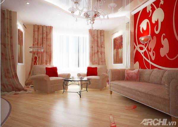 Tạo điểm nhấn cho phòng khách với gam đỏ 