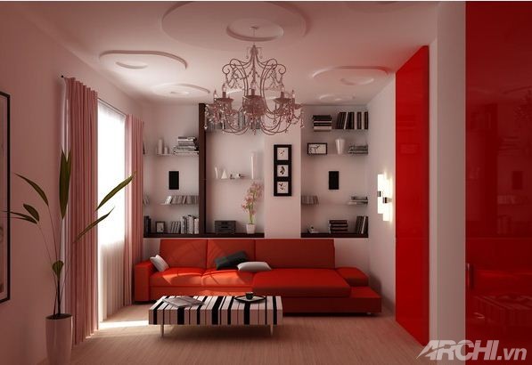 Tạo điểm nhấn cho phòng khách với gam đỏ