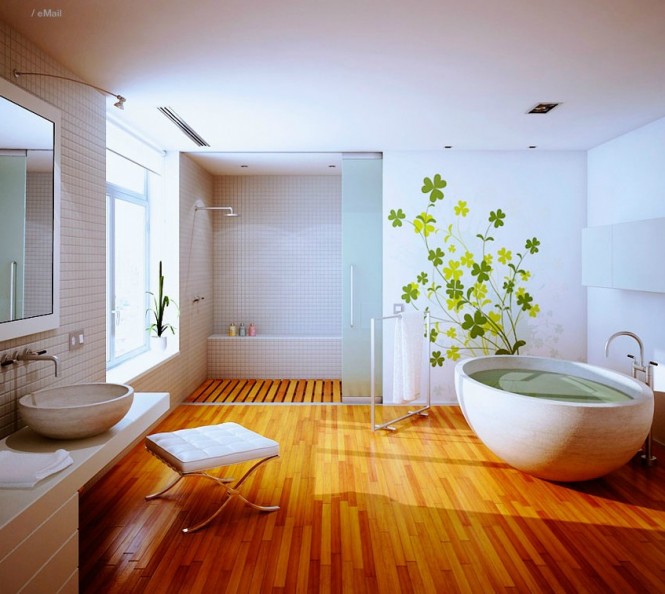 phòng tắm với sàn gỗ nhà đẹp với sự kết hợp đồ gỗ-4