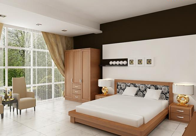 Phòng ngủ đẹp tinh tế với giường gỗ sồi