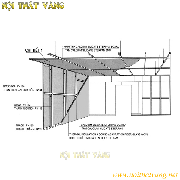 Vách ngăn thạch cao cách âm, VTCN03