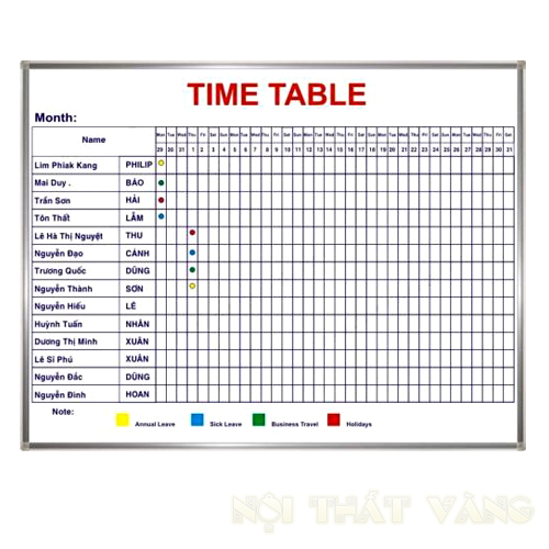 Bảng lịch công tác 1232